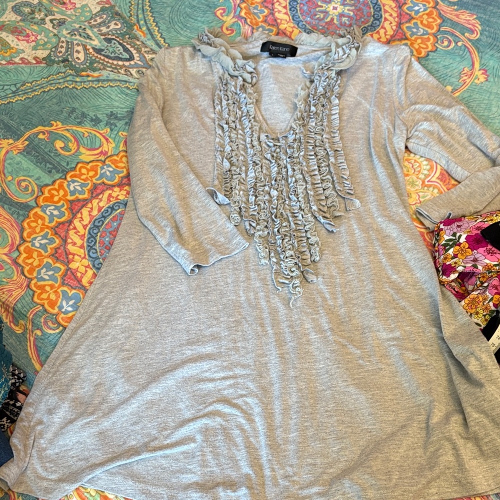 Karen Kane Light Gray Ruffled Top
